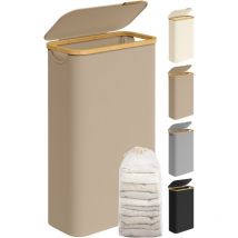 Panier à Linge Mince avec Couvercle, 65L, Gain de Place, Doublure en Maille Amovible, Tissu Oxford, Poignées en Bambou, Pliable, 42 x 22,5 x 70,5 cm,