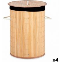 Panier à linge naturel noir métal bambou 48 l bois mdf (4 pcs.)
