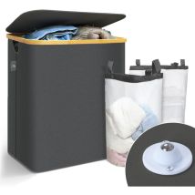 Vounot – Panier À Linge Pliable 145l – Cadre En Bambou – 2 Sacs Amovibles – Tissu Imperméable Et Respirant – Dimensions 57x37x70 Cm