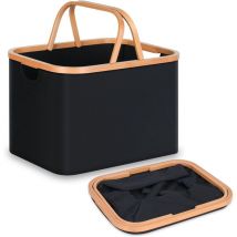 Panier à linge pliable, 43 L, tissu bambou, panier de rangement pliable, panier à linge pliable, paniers à linge pour chambre, salle de bain (noir,
