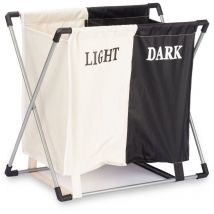 Panier à linge pliable : deux compartiments : noir, blanc, 56 x 60 x 34 cm