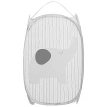 Panier à linge pliable en maille avec poches latérales, motif éléphant de dessin animé, multi-usage pour jouets, vêtements sales, chaussettes (gris)