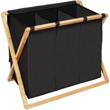 Corbeille à linge Trio Wenko Ecori, 3 compartiments (31 litres chacun), En bambou certifié fsc , Panière à linge avec couvercle en polyester recyclé,