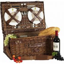 Les Jardins De La Comtesse - Cesta de picnic Palais Royal - Mimbre natural - Completa/4 Pers - Compartimento isotérmico - Platos de cerámica/Cálices