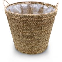 Spetebo - Panier à plantes avec anse - jonc de mer / naturel - taille : 38 x 34 cm (grand)