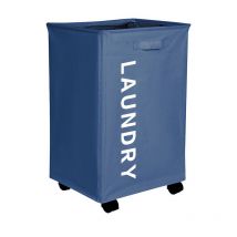 Tonchean - Foldable storage basket dirty clothes basket Oxford cloth drawstring pocket with roller rack dirty clothes basket