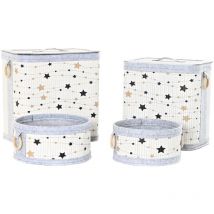 Dkd Home Decor - Set de paniers dkdhomedecor white black grey gold bamboo stars 41 x 31 x 42 cm (4 pièces) (2 pièces)