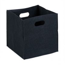 Panier à bûches, feutre, corbeille à journaux, sac de courses, pliable, 2 poignées, HxLxP : 30x30x30 cm, noir - Relaxdays
