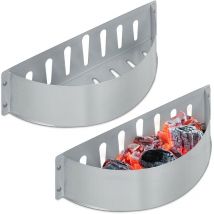 Relaxdays - Panier à charbon en lot de 2, HxLxP : 7x33x11,5 cm, grillade directe et indirecte, braise, en acier, argenté