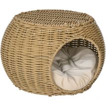 Pawhut - Panier chat lit chat cosy grand confort dim. ø 40 x 30H cm coussin moelleux inclus polyester résine beige