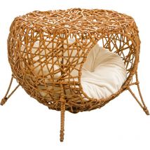 Pawhut - Panier chat lit chat cosy grand confort dim. ø 40 x 32H cm coussin moelleux inclus polyester beige rotin