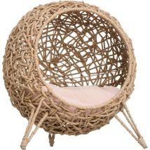 Pawhut - Panier chat lit chat cosy grand confort dim. ø 52 x 58H cm coussin moelleux inclus résine tressée imitation rotin beige