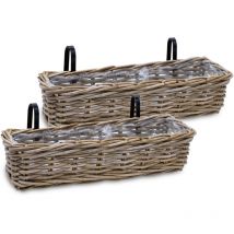 Panier de balcon en rotin naturel - 60x20 cm / 2 pièces - jardinière de balcon en osier à planter (2 pièces / grand)