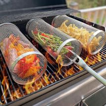 Fitags - Panier de barbecue roulant, panier de barbecue pour barbecue, panier de barbecue en acier inoxydable, accessoires de barbecue panier de