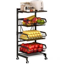 Panier de Fruits et Legumes avec Roues, Étagère à légumes pour cuisine, 4 niveaux avec planche, chariot de rangement avec roulettes verrouillables et