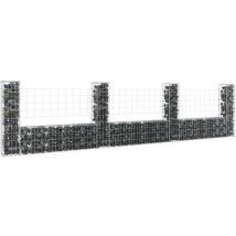 Panier de gabion Mur en gabion Clôture de gabion en forme de u avec 4 poteaux Fer 380x20x100 cm 94748
