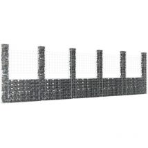 Inlife Panier de gabion en forme de u avec 6 poteaux Fer 620x20x200 cm - Argent