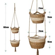 Panier De Jardinière Suspendu en Jonc De Mer, 2 Taille Pot De Fleurs Tissé Intérieur Extérieur - Pots De Fleurs Couvrir Le Panier De Rangement