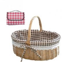 Sunxury - Panier de pique-nique tissé à la main avec couverture de pique-nique, panier de rangement de pique-nique à doublure amovible pour le