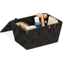 Panier de rangement avec couvercle, lot de 4, aspect tressé, bôite de rangement, HxlxP 10,5x19,5x14,5 cm, plastique,noir