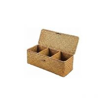 Panier de Rangement avec Couvercle Rectangulaire Coffre en Osier avec Compartiments Organisable Papier Toilette Snack Jouets