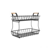 Panier de rangement de cuisine avec étagères, corbeille à fruits en métal à 2 niveaux, paniers à fruits et légumes avec la poignée, style industriel