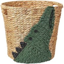 Panier de Rangement en Fibres de Jacinthe d'Eau Ton Naturel 45 cm avec Crocodile Tressé Vert Loxton