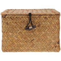 Panier de rangement en jonc de mer avec couvercle - Corbeille rectangulaire tissée à la main