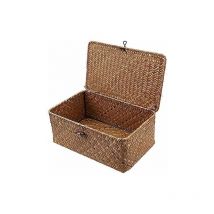 Panier de rangement en jonc de mer avec couvercle, petit panier en osier, boîte de rangement en rotin naturel, panier à linge, osier