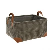 Panier de rangement en velours côtelé avec poignées, 36 x 26 x 19 cm