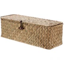 Panier de rangement Panier de rangement en rotin tressé avec couvercle Bac de rangement rectangulaire avec grille de rangement