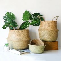 Panier de rangement pliable en jonc de mer pour jouets, vêtements, plantes, seau de rangement pour la maison