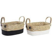 Basket Colour White and Black, of Rattan (2 pcs.) (36 x 20 x 16 centimètres) - Dkd Home Decor