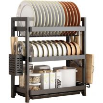 Ikodm - Panier égouttoir d'évier, Égoutoire Vaisselle Cuisine 3 Niveaux, Support à Couverts avec Égouttoir, Noir Panier égouttoir d'évier