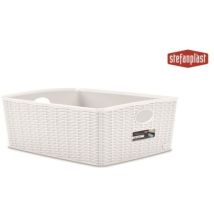 Panier – 36x29x13 cm – Polypropylène superposable – Finition intérieure satinée – Décor en rotin synthétique – ELEGANCE