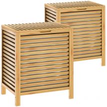 Casaria - Panier à linge en bambou naturel Corbeille avec sac 62 l Rangement vêtements 2x