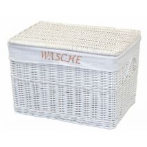 Décoshop26 - Panier à linge en osier couleur blanc insert en tissu coffre avec poignées MED05174