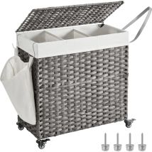 Panier à Linge Tissé à la Main, 140L, Imitation Rotin, 3 Parties, Sac Amovible, Couvercle, Poignées, Montage Facile, Salon, Salle de Bain, 66 x 33 x