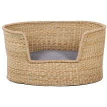 Beau Rivage - Panier ovale atlas pour chien et chat en jonc de mer coussin gris