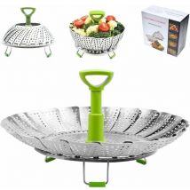 Tigrezy - Panier Vapeur Inox, 9'' Cuit Vapeur Inoxydable pour Autocuiseur avec Manche Télescopique, Panier pour Cuire à la Vapeur, Fleur Marguerite