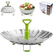 Panier Vapeur Inox, 9'' Cuit Vapeur Inoxydable Pour Autocuiseur Avec Manche Télescopique, Panier Pour Cuire À La Vapeur, Fleur Marguerite Cuisson 