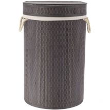 Tendance - Paniere a linge pliable bambou et coton avec couvercle integre - gris