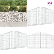 Paniers à gabions arqués 10 pcs 200x30x100/120 cm Fer galvanisé - Panier à Gabions - Mur De Gabion - Gabion - Clôture De Jardin - Décoration De