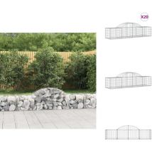 Paniers à gabions arqués 20 pcs 200x50x40/60 cm fer galvanisé - Panier Gabion - Gabion - Clôture Gabion - Décoration Jardin - Mur Gabion