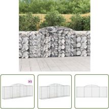 Bonnevie - The Living Store Paniers à gabions arqués 5 pcs 300x50x100/120 cm fer galvanisé - Panier Gabion - Mur Gabion - Clôture Gabion - Décoration