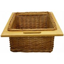 Lot de 1 x Panier de Rangement Coulissants en Pin Lot de 1 x Panier de Rangement Coulissants en Osier pour Cuisine, Salle de Bain, Chambre, Penderie