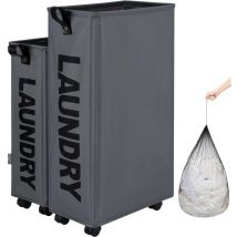 Qersta - Panier à Linge avec Roues - Pliable - Grande Capacité - Gris Foncé - Taille m