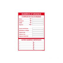 Panneau affichage numeros d'urgence (A0631) - Adhésif - 210 x 300 mm