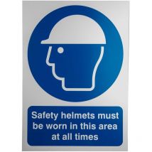 Panneau, avec pictogramme : Casque de protection obligatoire 'Safety Helmets Must Be Worn In This Area' , en pvc ( Prix pour 1 )