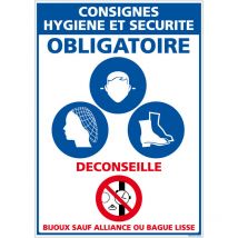 Panneau Consignes Hygiène et Sécurité. epi obligatoires. Panneaux d'obligation. Autocollant, pvc ou Alu, au choix - Adhésif - 300 x 420 mm